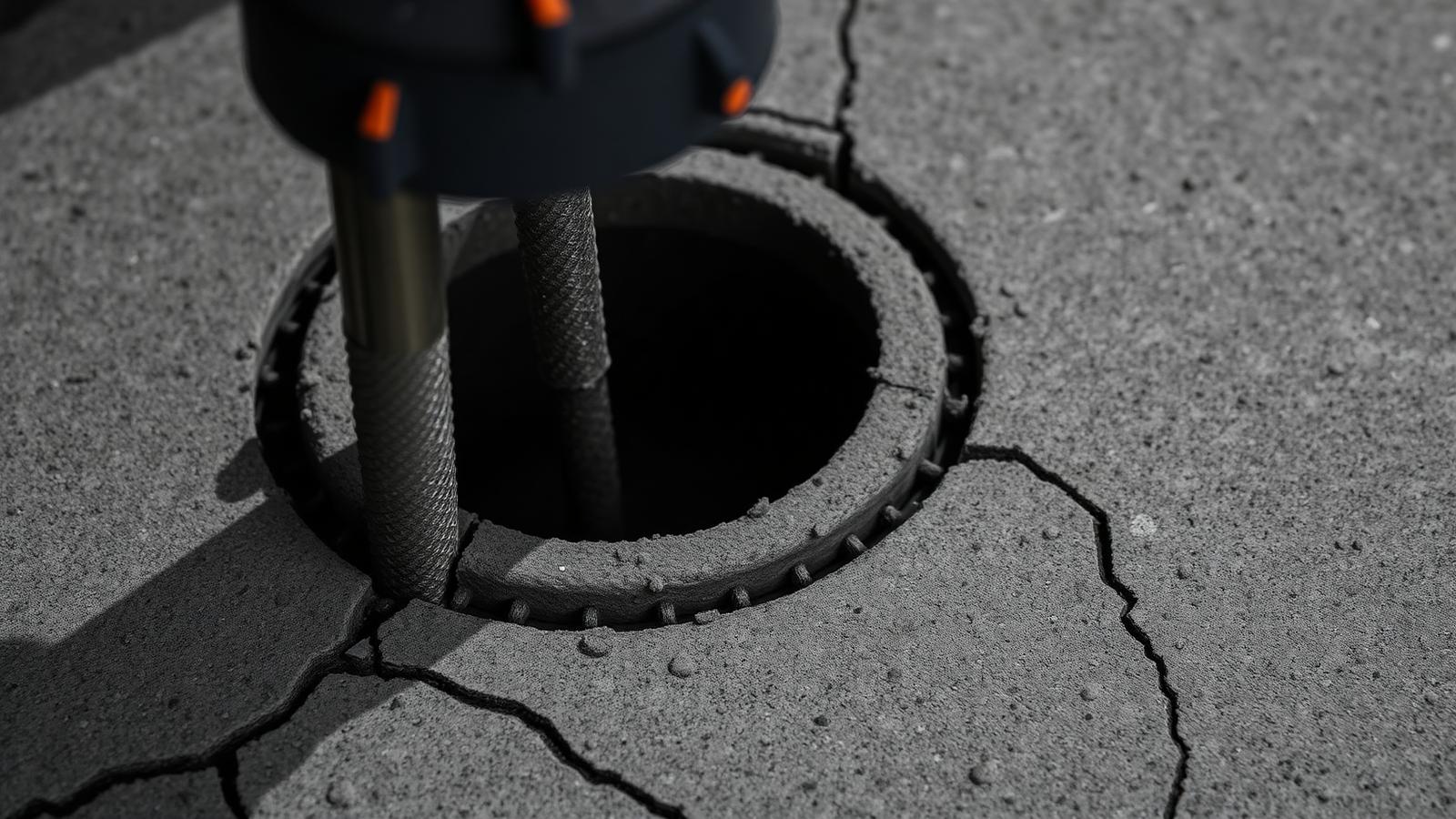 Diamond core drill extracting concrete sample from pool deck